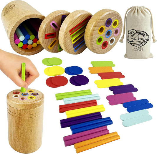 OAR Montessori Toys for Toddlers 1-3 – 3 in 1 Wooden Fine Motor Skills Toy Set | Color Sorting, Coin Drop, Sensory Learning | Educational Beech Wood Toys for Boys and Girls