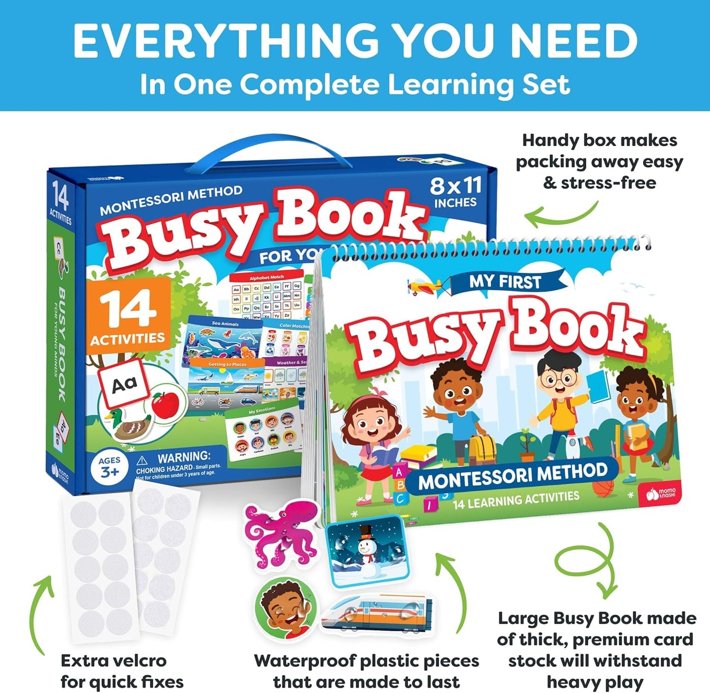 Montessori Preschool Busy Book for Toddlers Ages 3 and Up - Preassembled - Preschool Learning Activities Montessori Educational Toys - Gifts for 3 Year Old Boys, Toddler Learning Toys Activities
