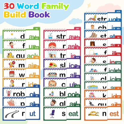 Word Family Build Book, 30 Read and Rhyme Flip Activity Book, Dinosaur ABC Learn to Read Phonics Flash Cards for Preschool/Kindergarten, CVC Words Reading Games for Kids Ages 3-8