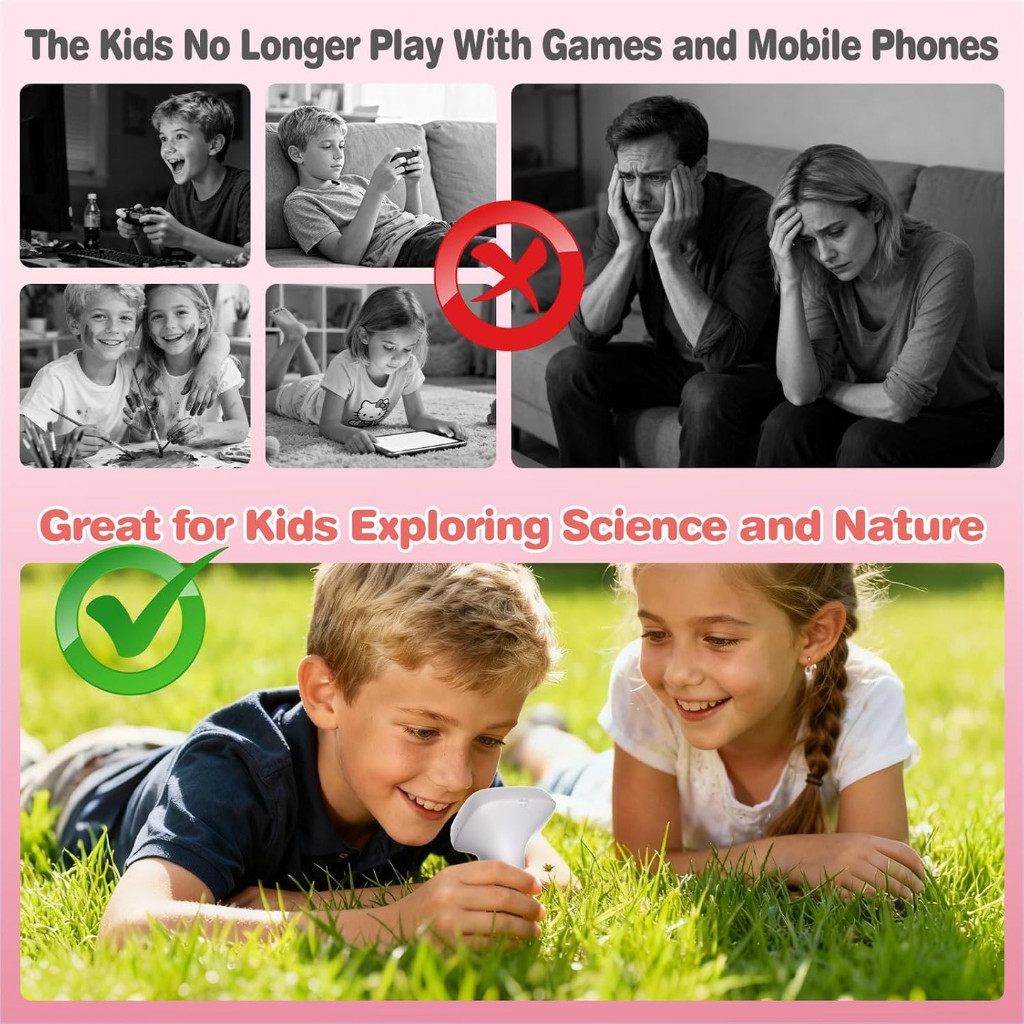 Pocket Kids Microscope for Over 3 Years Old, 1000X Handheld Microscope for Kids w/2''IPS Digital, Photo Video Mini Portable Microscopes, Science Edu Digiscope,Christmas Birthday Gifts for Kids