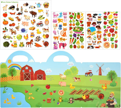 ASTARON Reusable Sticker Book for Toddlers, 88 Pcs Dinosaur Stickers Road Trip Activities Car Airplane Activities Travel Toys for Kids, Kids Quiet Time Activities (2-6 Age)