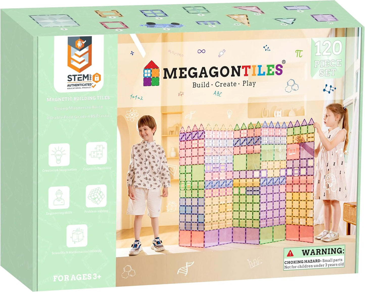 MEGAGONTILES Marble Run Magnetic Tiles Set 120PCS | STEM-Authenticated Magnetic Building Blocks with Marble Track Pieces | Educational Construction Toy for Kids Ages 3–8 (Boys & Girls)
