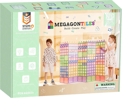 MEGAGONTILES Marble Run Magnetic Tiles Set 120PCS | STEM-Authenticated Magnetic Building Blocks with Marble Track Pieces | Educational Construction Toy for Kids Ages 3–8 (Boys & Girls)