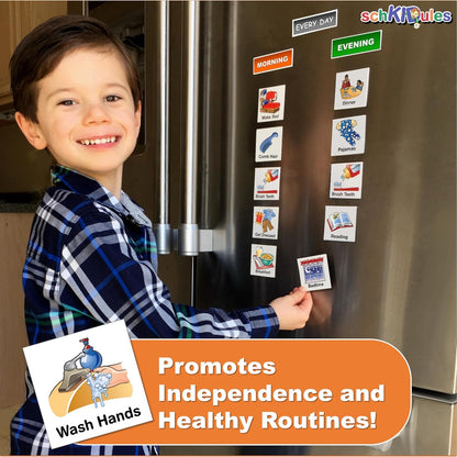 Kids Visual Schedule Magnets and Headings: SchKIDules 93Pc Home Collection for Daily Routines, Chores, Executive Functioning, Behavioral Supports, Communication-Good for Toddlers, ADHD, Autism