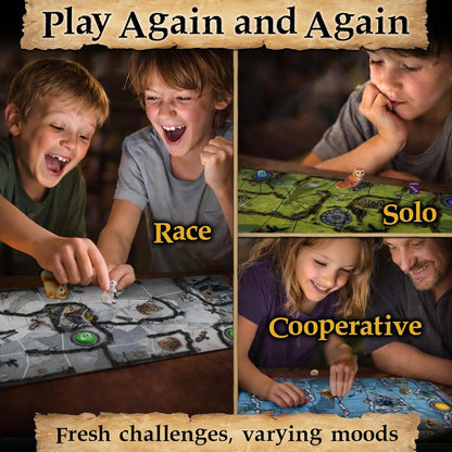 Enchanted Maze - A Light Up Board Game for Families | Ages 5+, 1-6 Players | Cooperative, Competitive and Solo Play Options | with “Secret” LED Light up Tiles, dice, Animal Figurines and a Hag!