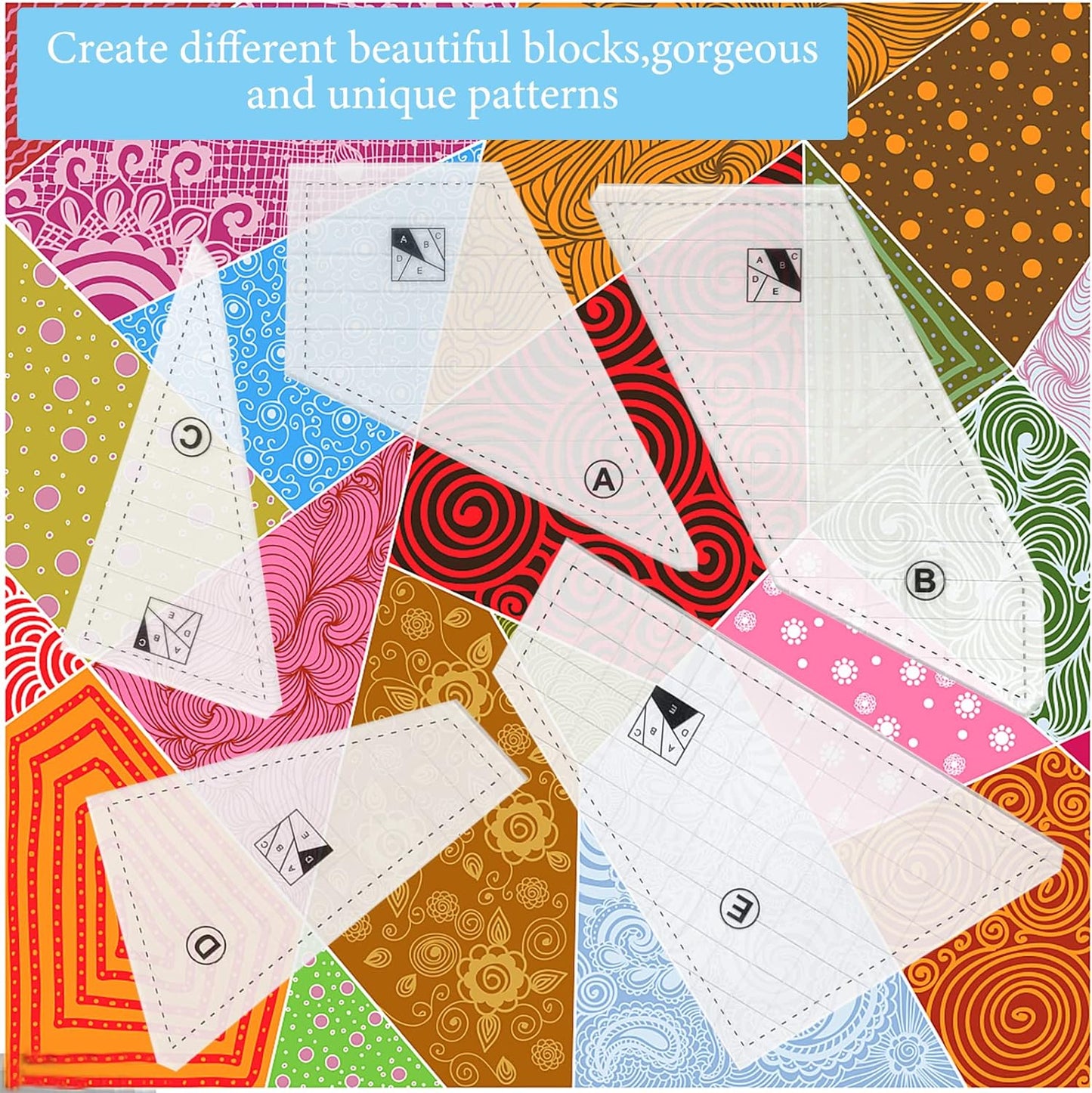 Quilting Rulers and Templates, 5Pcs Creative Quilting Cutting Template Quilt Templates Acrylic for Cutting Patterns, Quilt Ruler Set Quilting Supplies for Sewing Machine Cutting Mats, Arts and Crafts