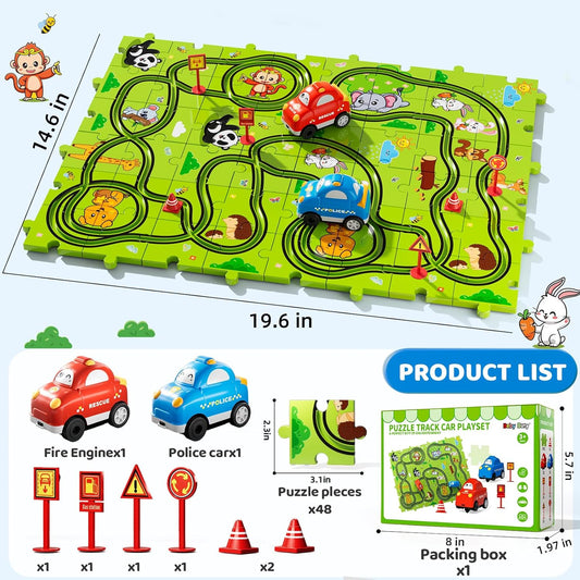 Beby Buty 64PCS Puzzle Track Car Set Toys for Kids Boys, Toddler Toys Gifts for 3 4 5 Year Old, Floor Puzzle Tracks Car for Boys Ages 3-5 4-6, for 3 4 5 6 Year Old