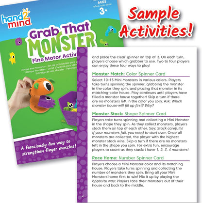 hand2mind Grab that Monster Fine Motor Activity Set, Occupational Therapy Toys, Pincer Grasp Fine Motor Skills Toys for Toddlers 3-4, Play Therapy Games for Kids, Preschool Learning Activities