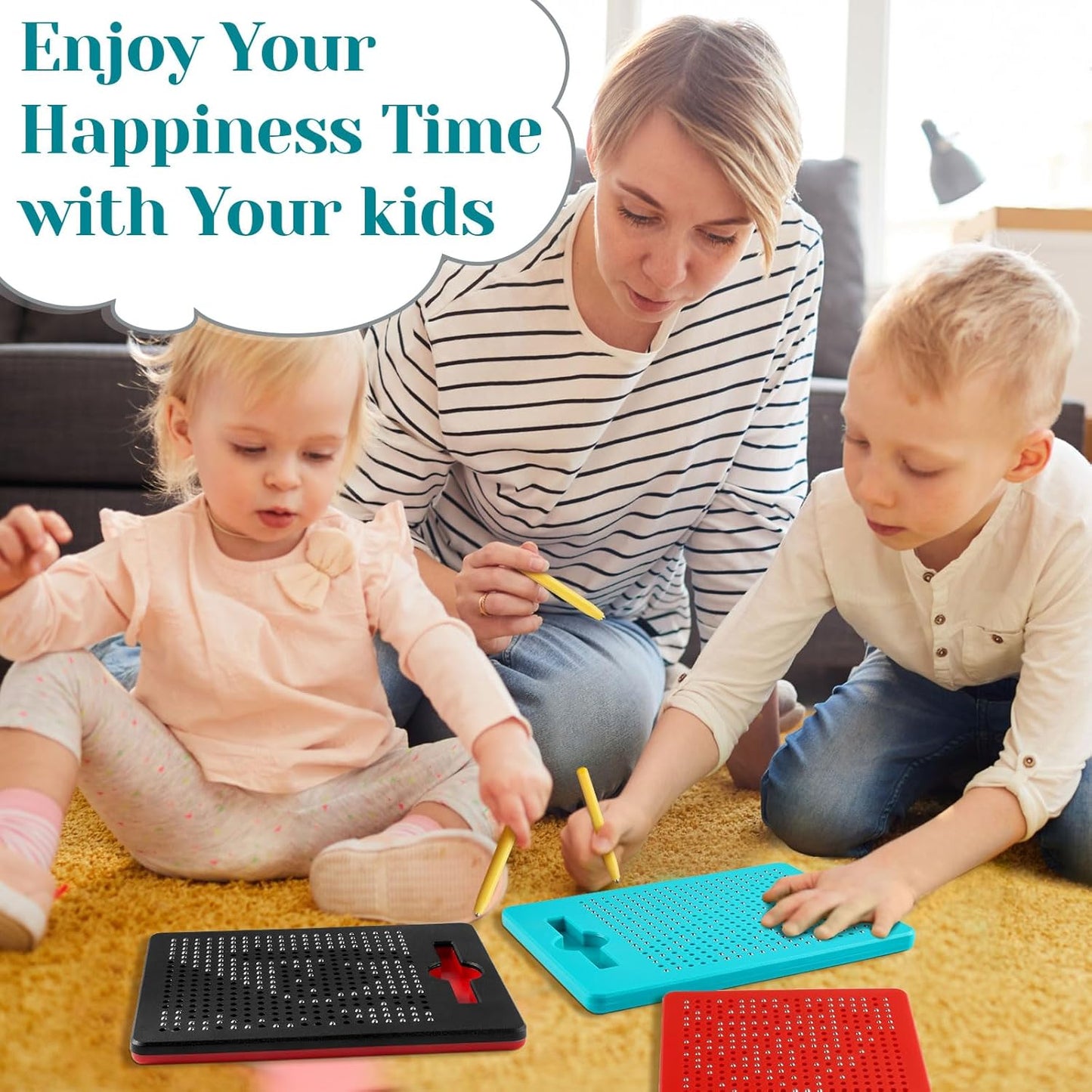 Yexiya 3 Pcs Magnetic Drawing Board for Kids, Toddler Travel Drawing Kit Magnet Sketch Thread Board with Stylus Pen and Beads Toy for Child Quiet Time Activities (7 x 8.5 Inches,Blue)