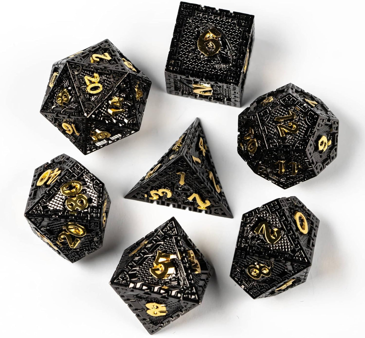 UDIXI Steampunk Metal Dice Set, 7 Die Polyhedral DND Dice Set for D&D Role Playing Game and Math Teaching (Ancient Copper)
