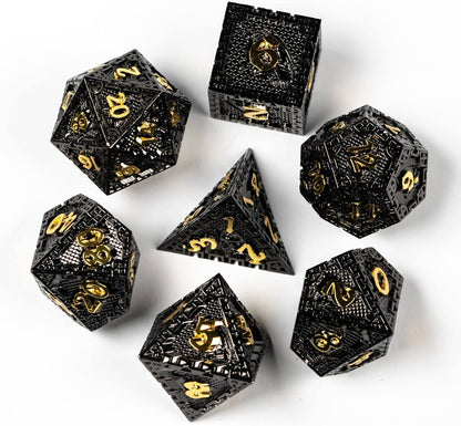 UDIXI Steampunk Metal Dice Set, 7 Die Polyhedral DND Dice Set for D&D Role Playing Game and Math Teaching (Ancient Copper)