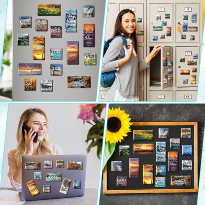 Blosssound 60 Pcs Inspirational Christian Magnets with Bible Verses Religious Refrigerator Magnet Motivational Quotes Fridge Scripture Positive Gifts for Home Office School Locker Decor(Scenery)