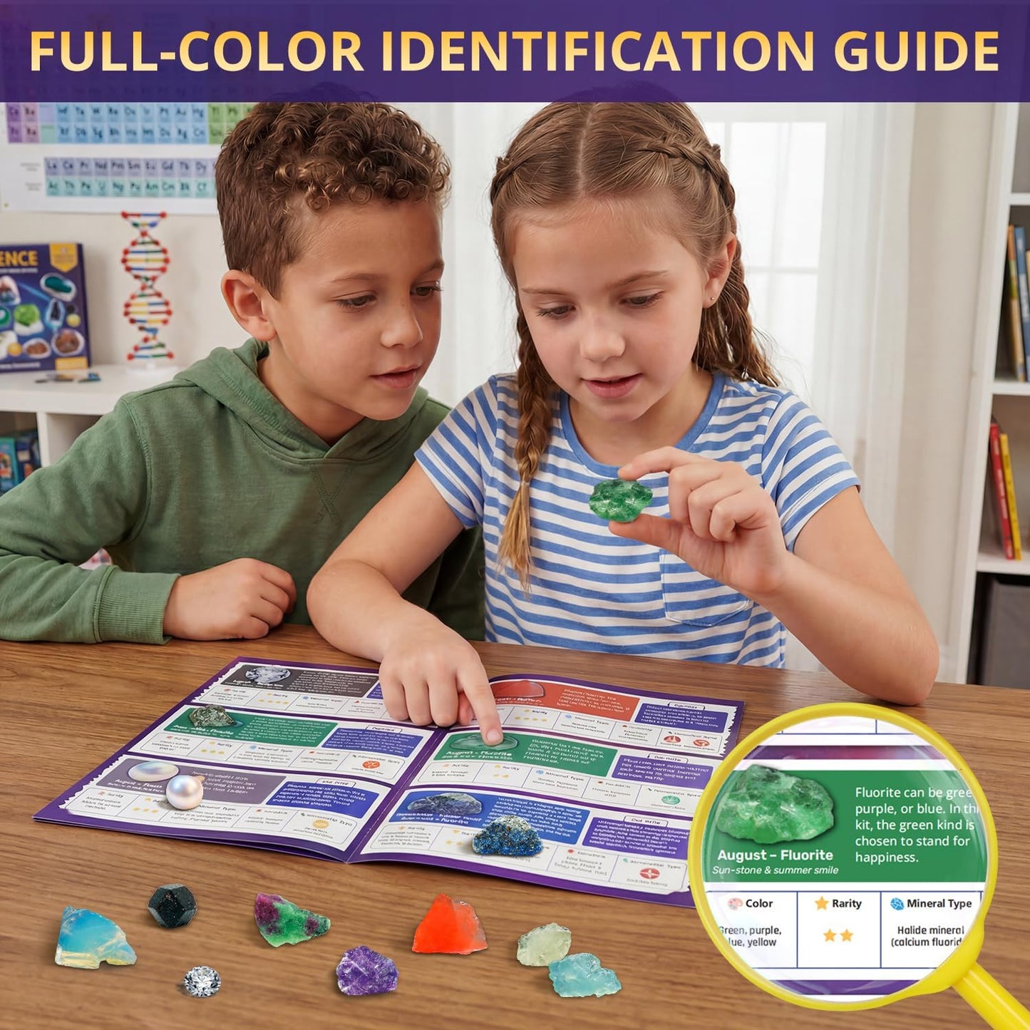 PIBEX Birthstone Dig Kit, Excavate 12 Real Gems & Crystals, DIY Gemstone Necklace & Bonus Pendant, STEM Educational Gemology Toy, Rock Geology Gifts for Boys & Girls 6-12