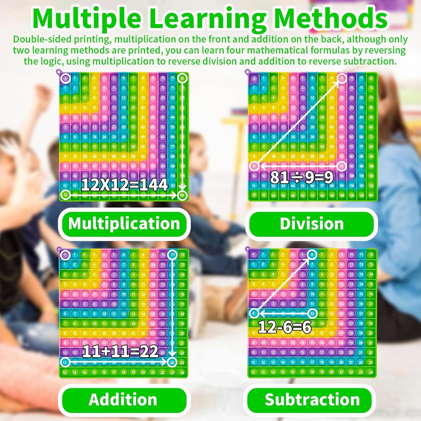 Double-Sided Math Pop Board for Kids - 12x12 Multiplication & 1+1 to 12+12 Addition Tables, STEM Sensory Learning Toy with Poppable Bubbles, Classroom & Home Learning Multiplication Chart Tool(1Pc)