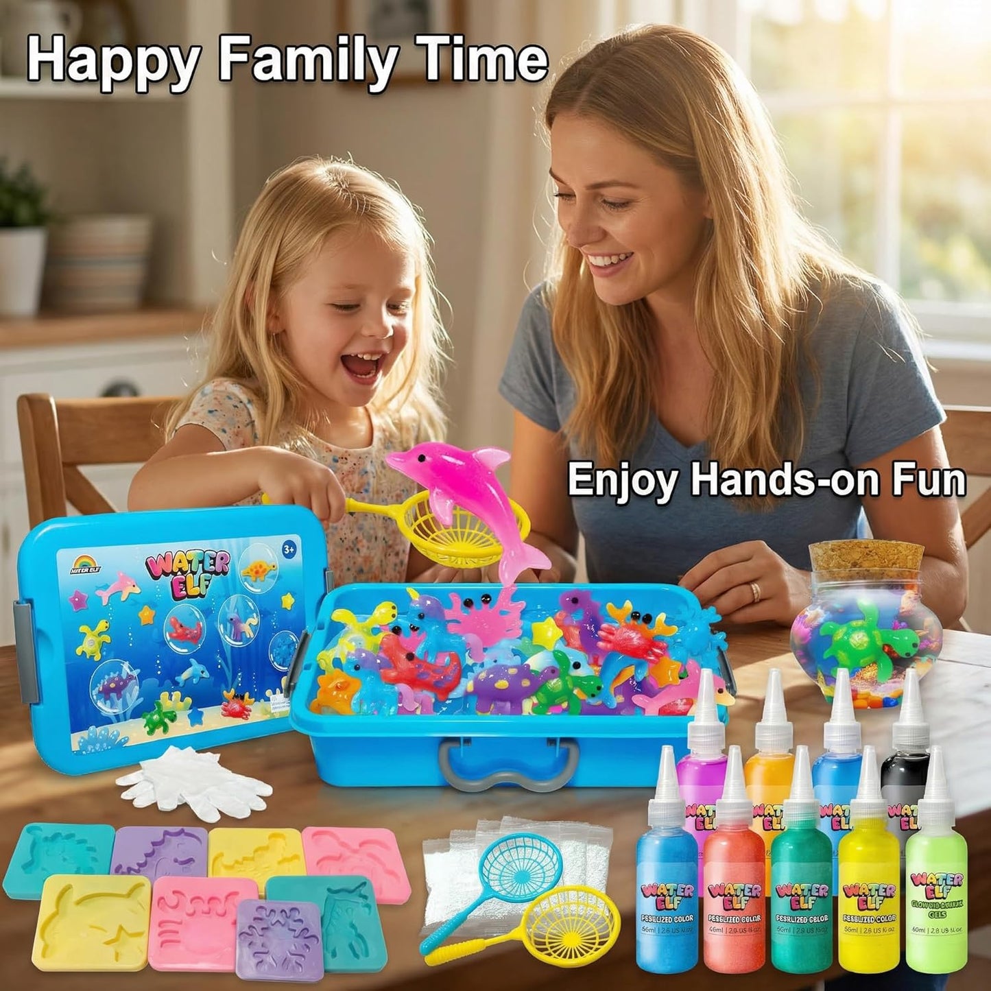 AGENTLAN Magic Water Elf Toy Kit，Aqua Fairy Squishy Making kit with 10 Water gels&8 molds,Magic Jelly elf,Glow in the Dark Water Pets Craft Kits,Sensory Toy Gift Ages 3 4 5 6 7 8 9
