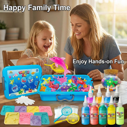 AGENTLAN Magic Water Elf Toy Kit，Aqua Fairy Squishy Making kit with 10 Water gels&8 molds,Magic Jelly elf,Glow in the Dark Water Pets Craft Kits,Sensory Toy Gift Ages 3 4 5 6 7 8 9