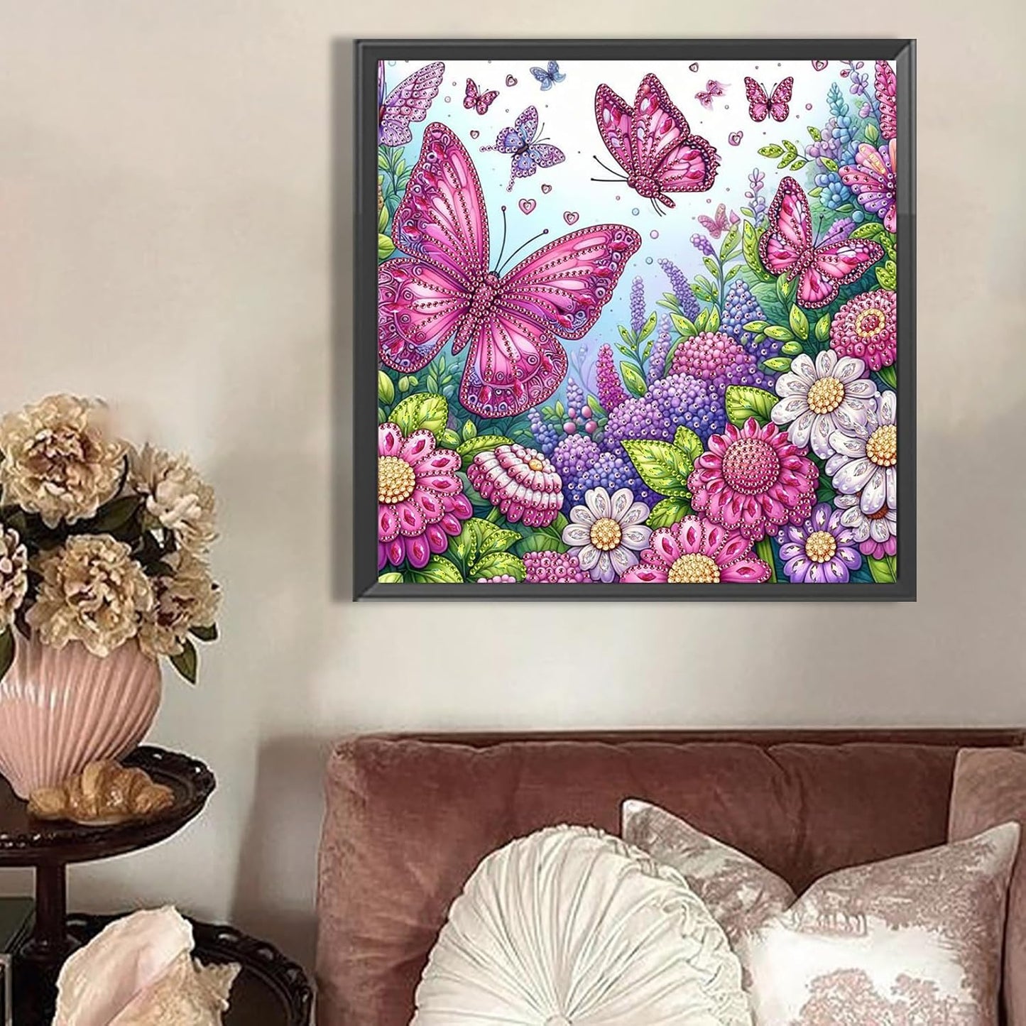 POETRYDRAW Pink Butterfly Special Shaped 5D DIY Partial Drill Diamond Art Painting Kit 30x30cm (Butterfly-1)
