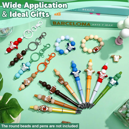 Ferreve 16 Pcs 3D Sports Football Beads Silicone Focal Beads for Keychain Making Pens for Beadable Keychain DIY Crafts Necklace Bracelet Phone Chain Charms Jewelry Making