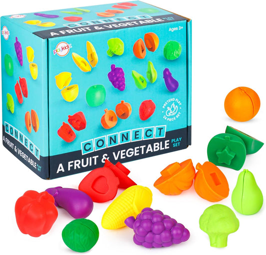 Play Fruits and Vegetables - Matching Color & Shape Toy, Sorting Toy for Kids, Educational and Motor Skills Development 12 Shapes Snap Toys for Toddlers, Ages 3+