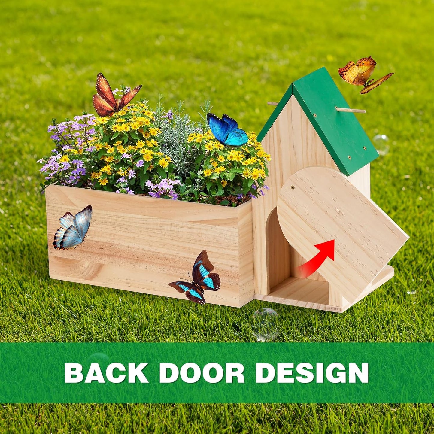 Wooden Butterfly House for Garden, Butterfly House and Feeder with Flower Pot, Natural Butterflies Habitat Butterfly Shelter Hotel for Butterflies, Bees, Ladybug