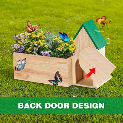Wooden Butterfly House for Garden, Butterfly House and Feeder with Flower Pot, Natural Butterflies Habitat Butterfly Shelter Hotel for Butterflies, Bees, Ladybug