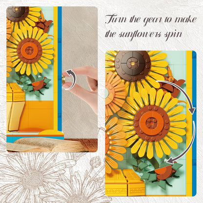 Rotatable Sunflower Building Set,Sunflowers Table Art Painting Frame,Home Office Table Centerpiece Decor,Gifts for Her Him Girls 14+