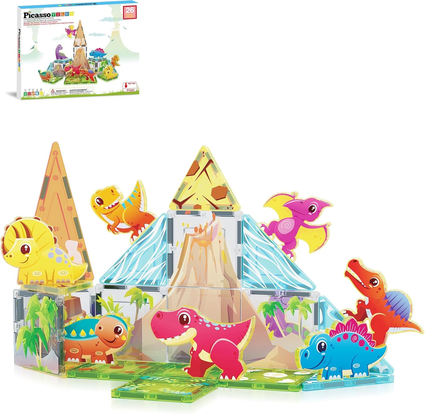 PicassoTiles Magnetic Tiles Magnet Tile Building Blocks Marine Animal World Themed Set with 8 Ocean Character Action Figures STEM Learning Toy Construction Toddlers Boys Girls Ages 3+ PTQ25