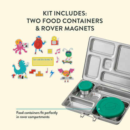 PlanetBox Rover Stainless Steel Bento Box Style Lunch Box Kit for Youth with 5 Compartments – Butterflies Edition includes Insulated Lunch Bag, Leakproof Food Containers & Matching Magnets