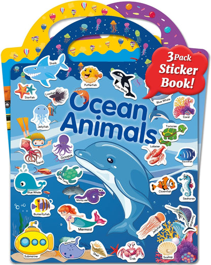 Benresive Reusable Sticker Book for Toddlers, Stickers for Kids, Travel Toys for Arts & Crafts Activities, Birthday Gift for Boys & Girls, Animals Dinosaurs Insects Themes