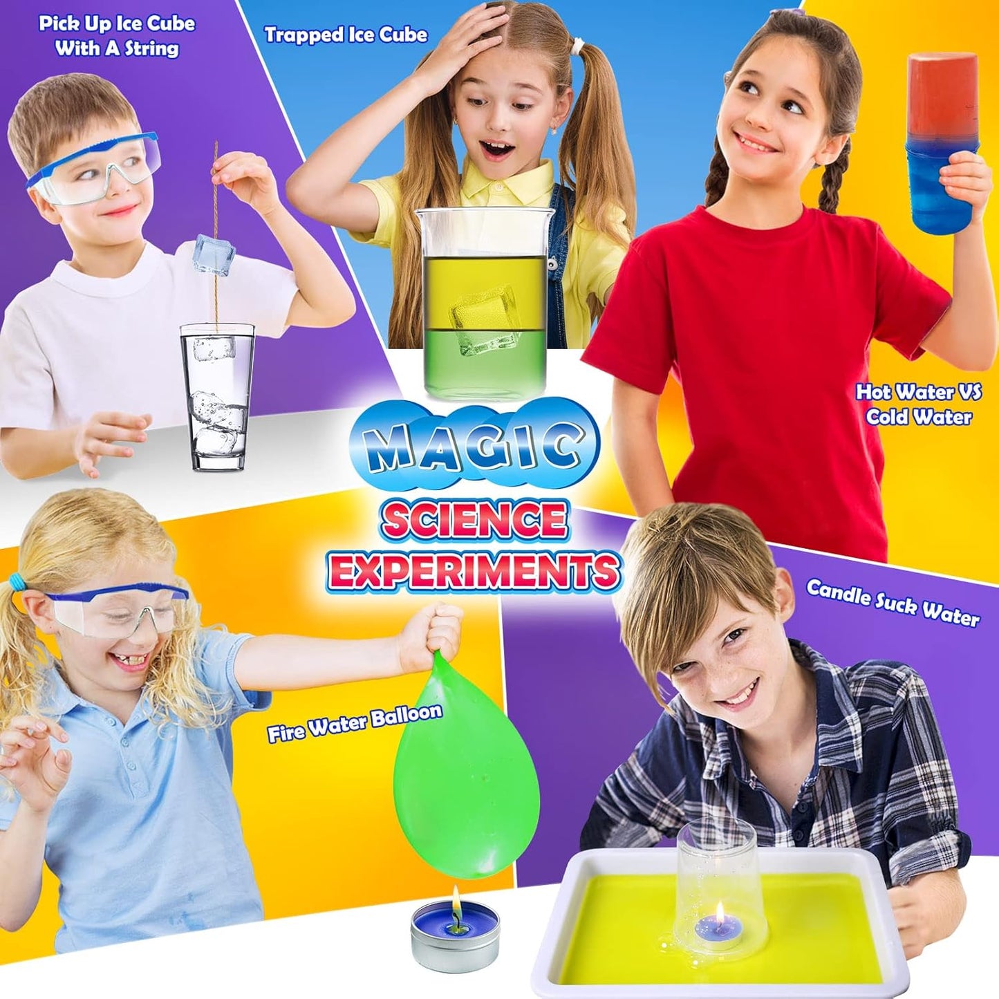 UNGLINGA 60+ Science Experiments Kits for Kids, Boys Girls Toys Gifts, Science Lab S.T.E.M Activities Educational Project with Chemistry Set, Erupting Volcano, Color