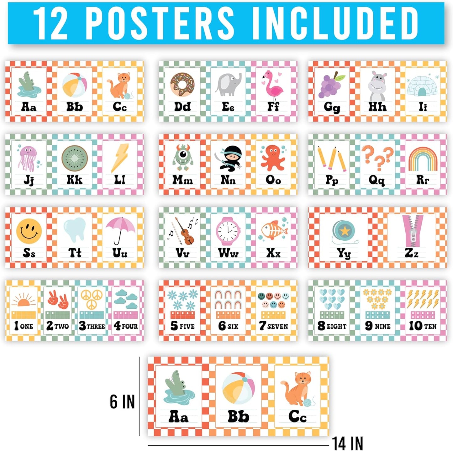 Hadley Designs Alphabet for Classroom Wall Decor - ABC Posters for Classroom Wall Chart Preschool & Kindergarten, ABC Letters & Number Line Elementary, Alphabet Cards, Varsity Letter Classroom Decor