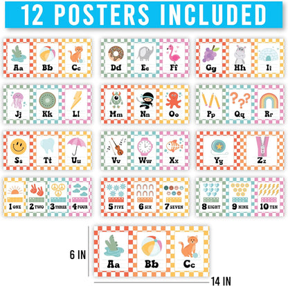 Hadley Designs Alphabet for Classroom Wall Decor - ABC Posters for Classroom Wall Chart Preschool & Kindergarten, ABC Letters & Number Line Elementary, Alphabet Cards, Varsity Letter Classroom Decor