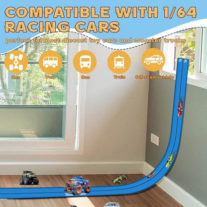 Flex Tracks 15 Ft for Kids Starter Set, Flexible Race Car Ramp Track with Suction Cups Compatible with Diecast 1/64th Cars for Ages 3 & Up (Black & Red)