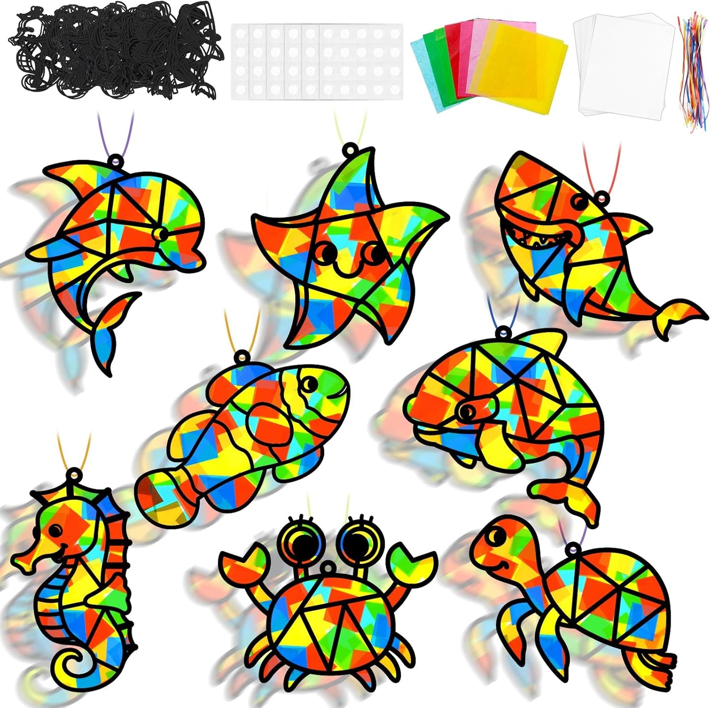 Lonfliness 32 Sets Solar System Suncatchers Crafts Kit DIY Outer Space Window Stained Glass Effect Paper Planet Home School Classroom Decoration Art Craft Creative Activity Project Gift Favor