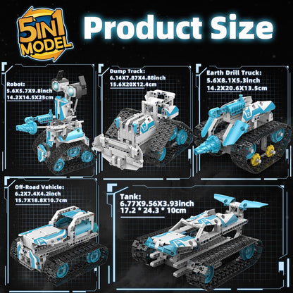 STEM Robot for Kids Ages 8-14, 5-in-1 Remote Control and APP Programmable Robot Toys - 720 Pcs DIY Building Science Educational Kit, Building Block Birthday Present for Teen Boys Girls