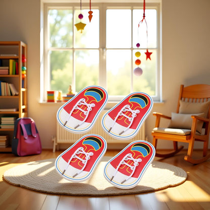 Jinshining 4 Pcs Shoes Learning Toy Kits Learn to Tie Your Own for Kids Practical Learning Toys for Young Children Training Board Kids Toddler Early Wooden Threading Lacing Shoes Craft Kits