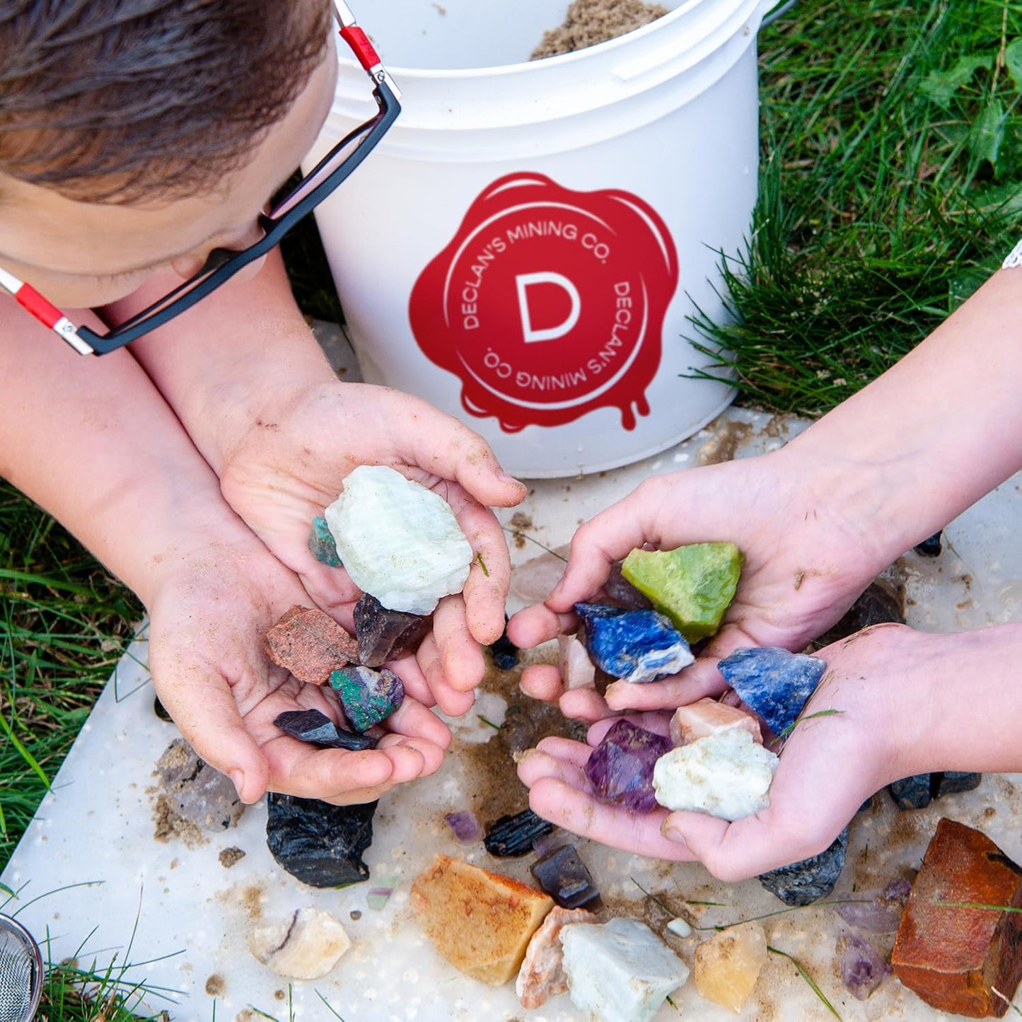 Declan's Mining Bucket, 1 Gallon Raw Stone Collection with 16 Crystal Types, 4+ lbs, Includes Identification Chart