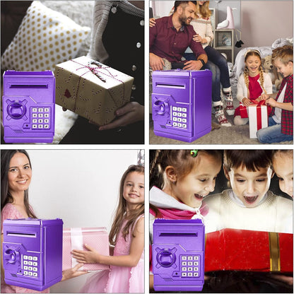 Mini ATM Piggy Bank ATM Machine Best Gift for Kids,Electronic Code Piggy Bank Money Counter Safe Box Coin Bank for Boys Girls Password Lock Case (Rose Gold)