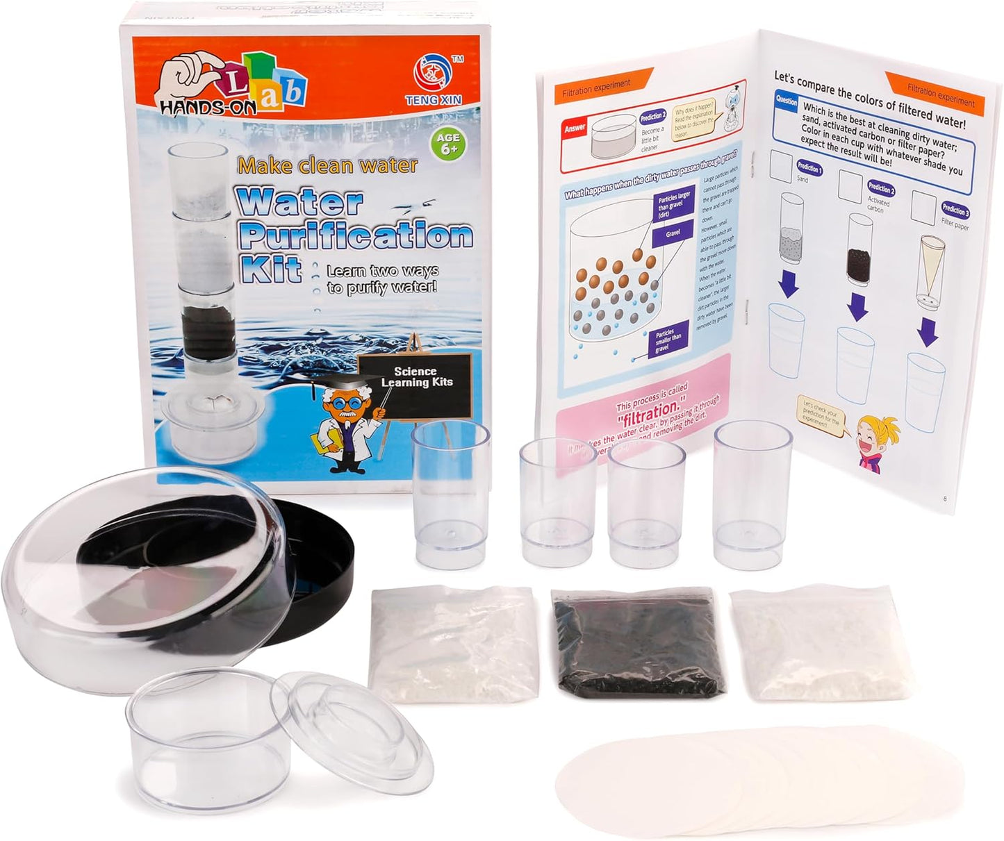 AMSCOPE-Kids 120X-1200X White Metal Arm Starter Kids Student Microscope Kit and Compact Refractor Telescope with Tripod - M30-ABS-KT2-W-TKVB1