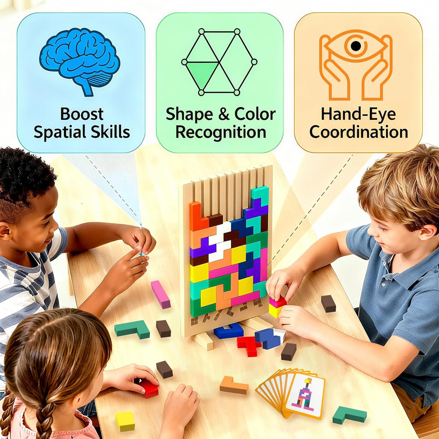 Wooden Block Puzzle Montessori Toy，Colorful Stacking Game Educational Puzzle Jigsaw Puzzles for Toddlers and Kids, Brain Teaser Wooden Toy Gift for 3 4 5 Year Old Boys and Girls