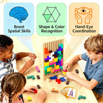 Wooden Block Puzzle Montessori Toy，Colorful Stacking Game Educational Puzzle Jigsaw Puzzles for Toddlers and Kids, Brain Teaser Wooden Toy Gift for 3 4 5 Year Old Boys and Girls