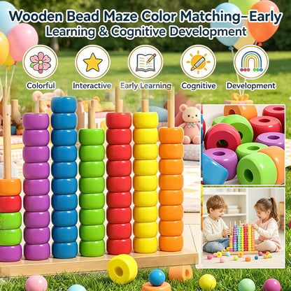 2026 Trendy Color Matching Stacking Puzzle Game, Fast Pattern Challenge Ring Stack Game for 2 Players, Wooden Brain Teaser Toy, Racks and Rings for Family Game Night Fun (1 pcs)