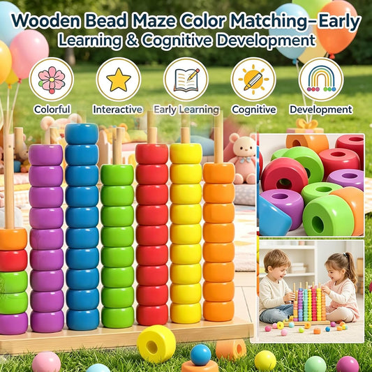 2026 Trendy Color Matching Stacking Puzzle Game, Fast Pattern Challenge Ring Stack Game for 2 Players, Wooden Brain Teaser Toy, Racks and Rings for Family Game Night Fun (1 pcs)
