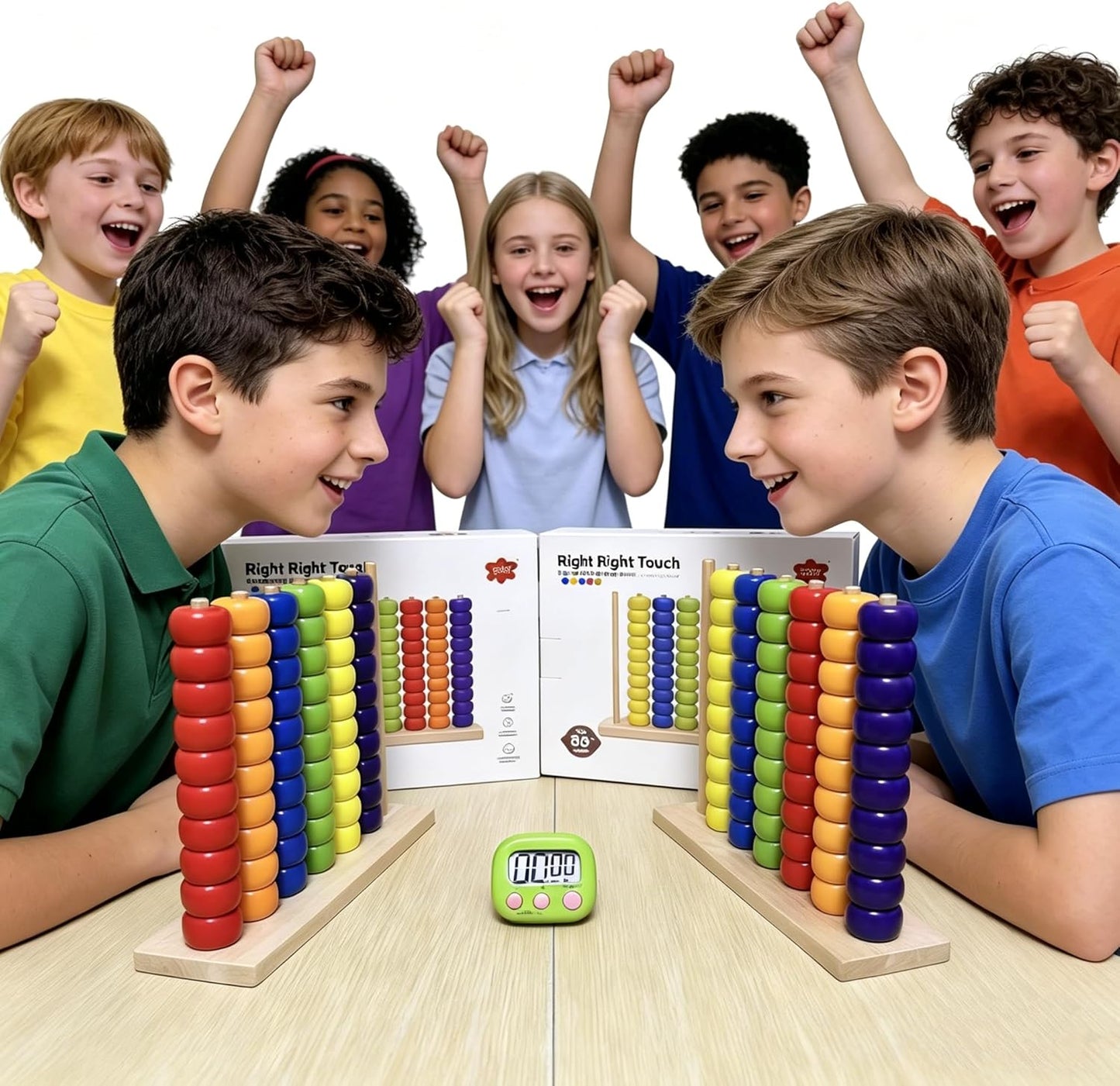 2-Pack Color Matching Stacking Puzzle Game - Color Stack Challenge Competitive Brain Teaser Tabletop Game, Family Game Set with Wooden Rack & Beads