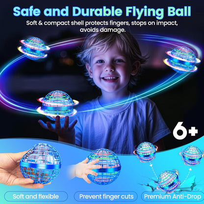Flying Orb Ball Toy, 2026 Upgrade Hand Controlled Hover Ball with LED Lights,360° Rotating Boomerang Globe Cool Mini Drone, Ideal Birthday&Christmas Gift for Boys Girls-Blue & Purple