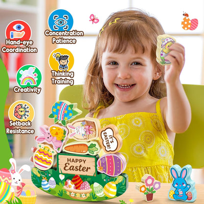 IPOURUP Dinosaur Toys for Kids 3-8 Kid Wooden Stacking Blocks Montessori Toy for 3 4 5 6 7 8 Year Old Boys Girls Christmas Birthday Gifts Toddler Balance Game Ages 3-5 Toys for Boy Girl Age 5-7