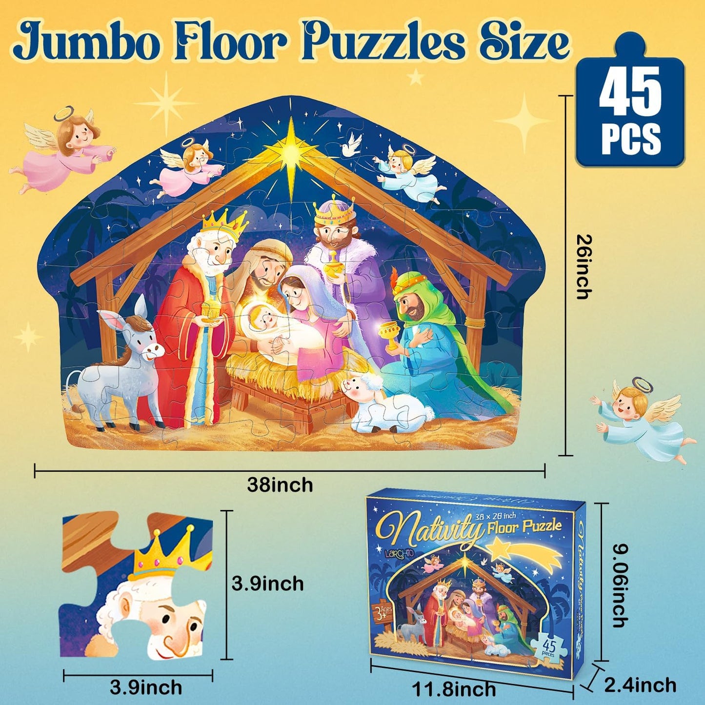 70pcs Easter Floor Puzzles for Kids Age 3-8, Easter Basket Stuffer Gifts for Kids Boy Girls Jumbo Bunny Puzzles Egg Hunt Party Favors