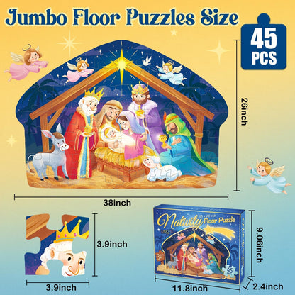 70pcs Easter Floor Puzzles for Kids Age 3-8, Easter Basket Stuffer Gifts for Kids Boy Girls Jumbo Bunny Puzzles Egg Hunt Party Favors