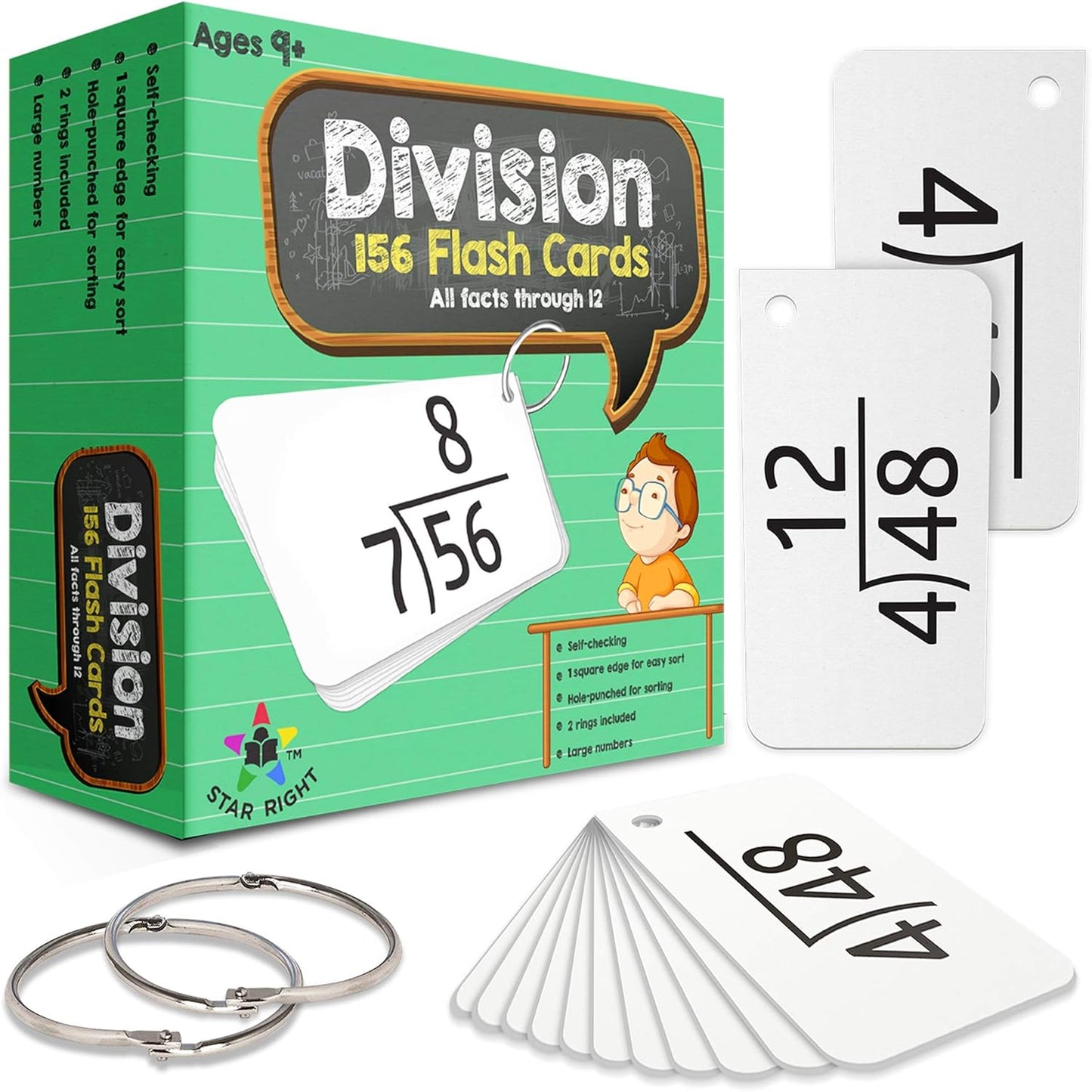 Star Right Education Addition Flash Cards, 0-12 (All Facts, 169 Cards) with 2 Rings - Addition Flashcards