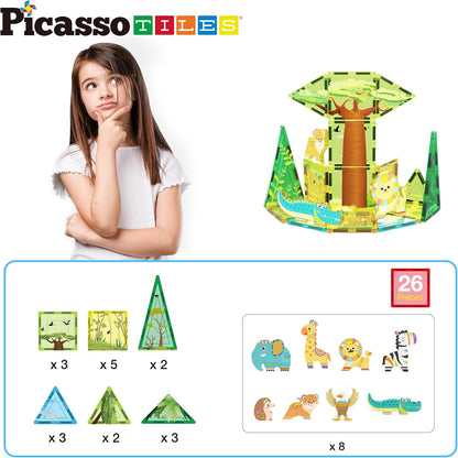 PicassoTiles Magnetic Tiles Magnet Tile Building Blocks Marine Animal World Themed Set with 8 Ocean Character Action Figures STEM Learning Toy Construction Toddlers Boys Girls Ages 3+ PTQ25